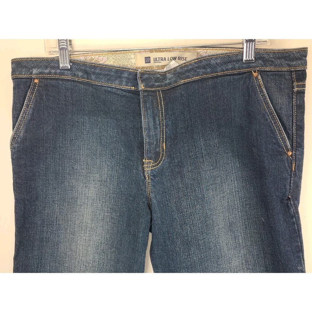 GAP Ultra Low Rise Bootcut Jeans Women's Size 12 Stretch Y2K Dark Wash EUC
